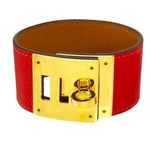 Hermes bracelet, gold and red leather